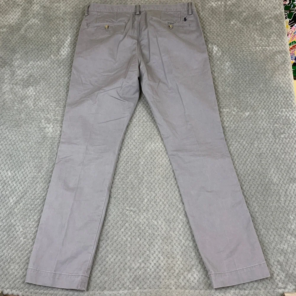 Polo Ralph Lauren Mens Stretch Slim Fit Chino Pants Grey 34x32 Cotton Twill